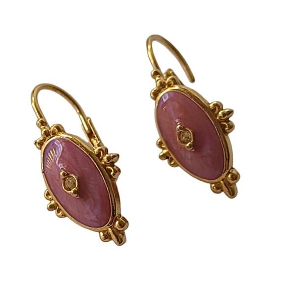 Vintage Gold and Pink Enamel Earrings - Picture 1 of 8